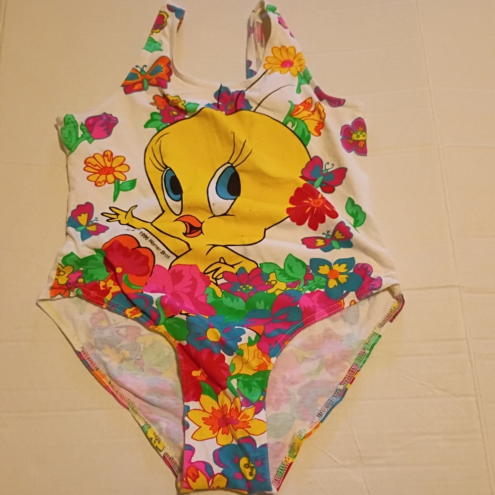 VTG Warner Bros. Looney Tunes Girls One Piece Swimsuit Sz 12/12